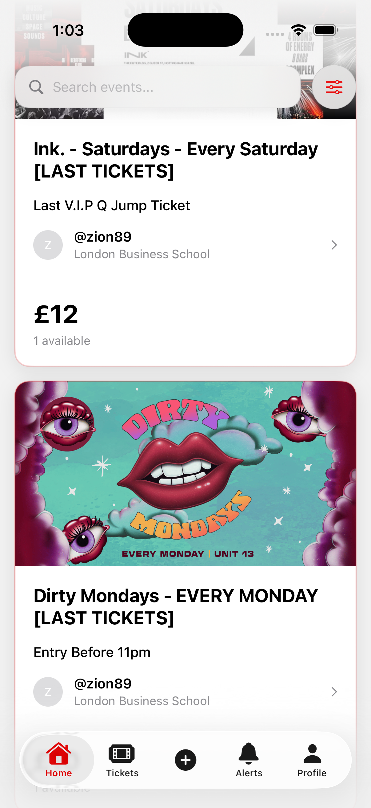 REUNI App Home Screen